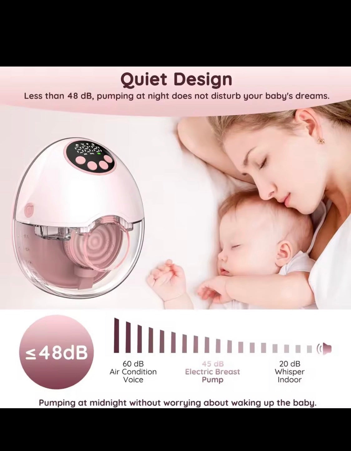 Tire-lait portable ultra silencieux mains libres, collecteur de lait confortable pour l'allaitement avec téterelle de 24 mm